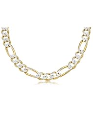 14K Solid Yellow Gold White Pave Figaro Link, 2 Two Tone, Chain Necklace 11mm Wide 24" inch Long.