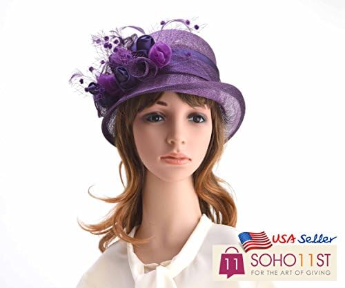 Short Brim Sinamay Net Cloche Bell Bucket Church Hat Purple SR 98602