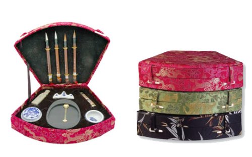 Large Luxury Calligraphy Gift Set in Fine Chinese Silk Gift Box: Color is Fuchsia