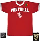 Portugal National Futbol Soccer Team Arch Adult Ringer Red T-Shirt Tee, Large
