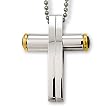 Stainless Steel Contemporary Cross With Black and Gold Plating on 24 inch Polished Ball Chain