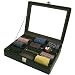 Tie Box Cuff Link Jewelry Valet Case Black Leather Glass Lid