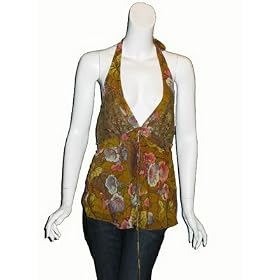 NICOLE MILLER Floral Silk Halter Top in Copper