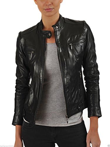 Original Biker Women's Lambskin Motorcylce Leather Jacket, Medium