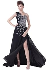 Beaded One Shoulder Chiffon  Dress