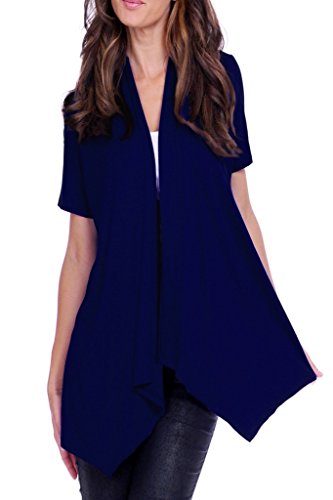 4GOG Apparel Women's S-3X Size Solid Short Sleeve Cardigan Navy XX-Large