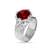 Sparkling Star Cut Red CZ Gothic Cross Sterling Silver Ring