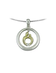 0.02 cttw Mother and Child® Sterling Silver Circle Pendant and 14kt Yellow Gold Charm with Diamond by Janel Russell