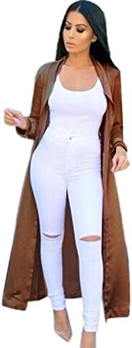 TOPITEMS Women's Sexy Casual Long Sleeve V-neckline Solid Long Coat (XL, Coffee)