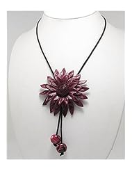 Blood Red (Garnet) Flower Artificial Suede Leather Necklace