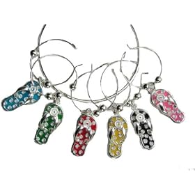Wine Glass Charms set~ Polka Dot Sandals, Flip Flops, Thongs~ Black/White, Yellow/White, Pink/White, Green/White, Red/White, Blue/White