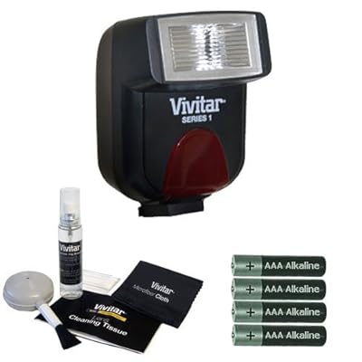 Vivitar DF183 AF SLR Flash + (4) AA Batteries + Deluxe Cleaning Kit for Nikon D40, D40x, D50, D60, D80, D90, D200, D300, D700, D3, D3x Digital SLR Cameras
