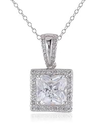 Sterling Silver Square-Cut Simulated Diamond Pendant Necklace, 18"