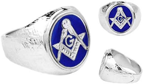 .05 cw CZ Enamel Non-Tarnishing Rhodium Finish Blue Enamel Men's Masonic Ring (11)