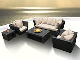 5pc Outdoor Patio & Pool All Weather Resin Wicker Sofa Sectional Set, Arm Chairs & coffee Table Furnitu
