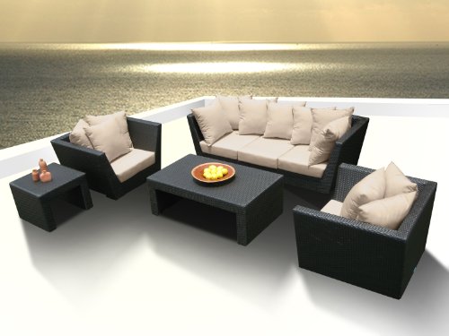 5pc Outdoor Patio & Pool All Weather Resin Wicker Sofa Sectional Set, Arm Chairs & coffee Table Furnitu