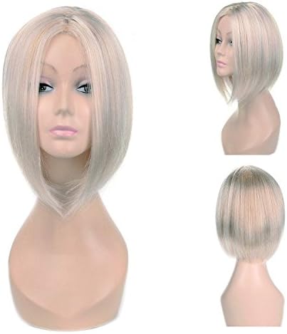 MeiruiHair Short Flapper Straight Bob Sexy Stylish Dark Roots Heat Friendly Cosplay Party Costume Hair Blonde Wig 11.8inch 30CM (Light Gold)