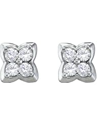 14K White Gold 0.28CT Round Cut Diamond Flower Earring