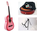 38 Pink Acoustic Cutaway Guitar Combo with Accessories and FREE Stand