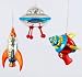 Christmas Vintage Style Outer Space Mini Glass Ornaments, Set of 3, Ray Gun, Flying Saucer
