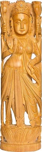 Hindu Goddess Lakshmi Wood Carving
