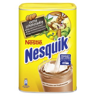Nesquick extra chocolate, plus vitamins and dextrose,