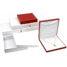 6 Red Leather Necklace Pendant Gift Box Jewelry Display