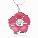 41ys2WfX4dL. SL160  Sterling Silver Baby Pink Enamel Flower Diamond Pendant (0.05 cttw, I J Color, I2 I3 Clarity), 18