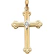 14K Two-Tone Gold Diamond Cross Pendant - 32.00x22.00mm