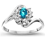 December-Created Blue Topaz' Mother's Day Diamond Ring in 14k White Gold (H/I1-I2, 1/6 ct. tw.)