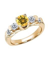 1.58 Ct Round Yellow Citrine G/H Diamond 14K Yellow Gold Ring