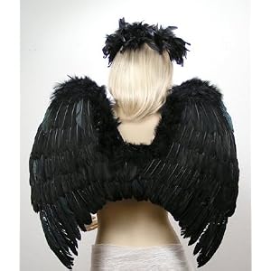 Black Feather Angel Wings & Halo Gothic Fairy Photo Props Teens & Adults Costume.