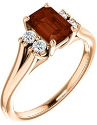 18K Rose Gold 7.00x5.00mm Emerald Cut Mozambique Garnet and Diamond Ring -- LIFETIME WARRANTY