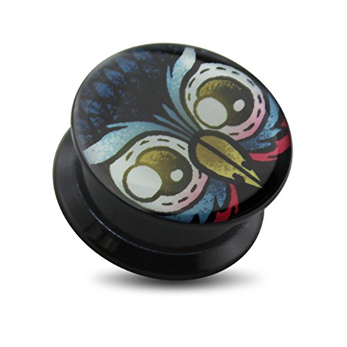 Attactive Owl's Face Logo Internally Threaded Black Acrylic Flesh Tunnels Plugs