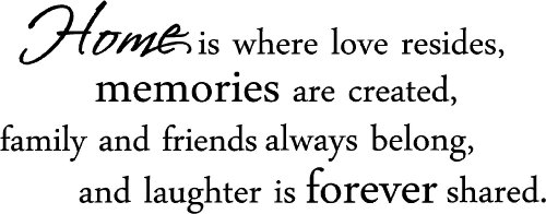 Home is where love resides, memories are created, family and friends always belong, and laughter is forever shared wall art wall sayings