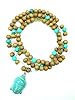 Buddha Pendant- Turquoise Blue Sandalwood Rosary Mala Prayer Beads Men Unisex Necklace Bracelet