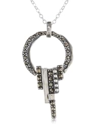 Sterling Silver Marcasite Circle Drop Necklace, 18"