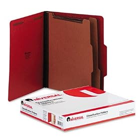 UNIVERSAL OFFICE PRODUCTS Pressboard Classification Folders, Letter, 6-Section, Ruby Red, 10/Box