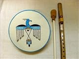 10 Rawhide Drum with Handpainted Design, FREE Beater and Flute