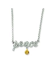 Silver & Vermeil CZ Peace Necklace. Metal Weight- 6.25g. 16in long Chain.