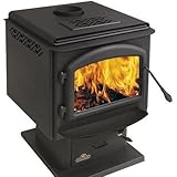 Napolean Fireplaces 1900P EPA Approved Deluxe Large Wood Burning Stove with Pedestal - Painted Black - Black Louvers