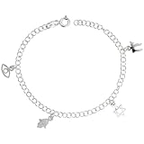 Sterling Silver Adjustable Charm Bracelet w/ Jewish Symbols, 1/2 (12mm) wide, 7 1/4 inches long