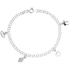 Buy Sterling Silver Adjustable Charm Bracelet w Jewish Symbols, 1 2 (12mm) wide, 7 1 4 inches long by Sabrina Silver