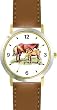 Mare and Foal Horse - WATCHBUDDY&reg; DELUXE TWO-TONE THEME WATCH - Arabic Numbers - Brown Leather Strap-Children's Size-Small ( Boy's Size & Girl's Size )