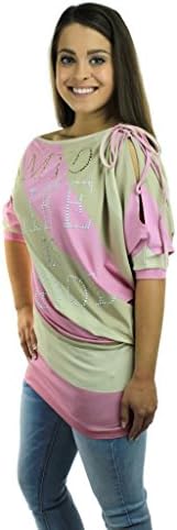 Mayo Chix cold shoulder top, MYO Life is good, 'Mazzoni', Pink/beige multi, OS