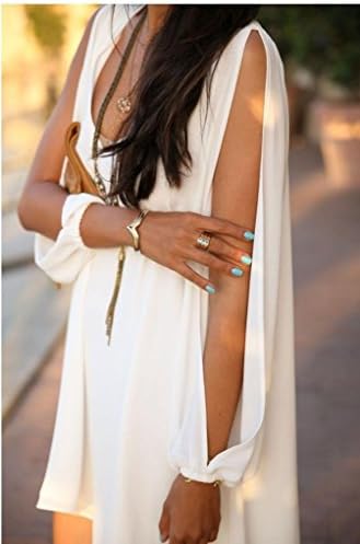 yxying Fashion Women Clothing Sexy Chiffon Open Shoulder O-neck Loose Shift Tube Mini Dress Long T Shirts Tops Blouses White XL