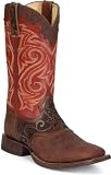 Rocky FQ0005002 Women's Handhewn Square Toe Tooled Saddle Cognac/White Western Boot