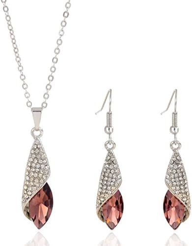 Bs1981 Elegant Women's Drop Rhinestone Crystal Silver Plated Chian Earrings Necklace Charms Jewerly Sets Coffee