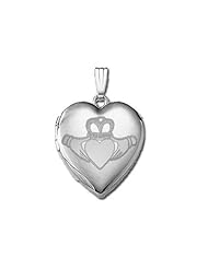 14k White Gold "Sweetheart" Celtic Claddagh Locket 3/4 inch x 3/4 inch in Solid 14K White Gold