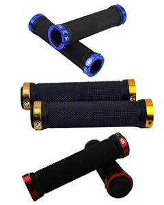 Double Lock on Locking Bicycle Handlebar Grips Cycle Bicycle Mountain Bike BMX Floding (a Pair) Blue Gold Red (Blue (a pair))